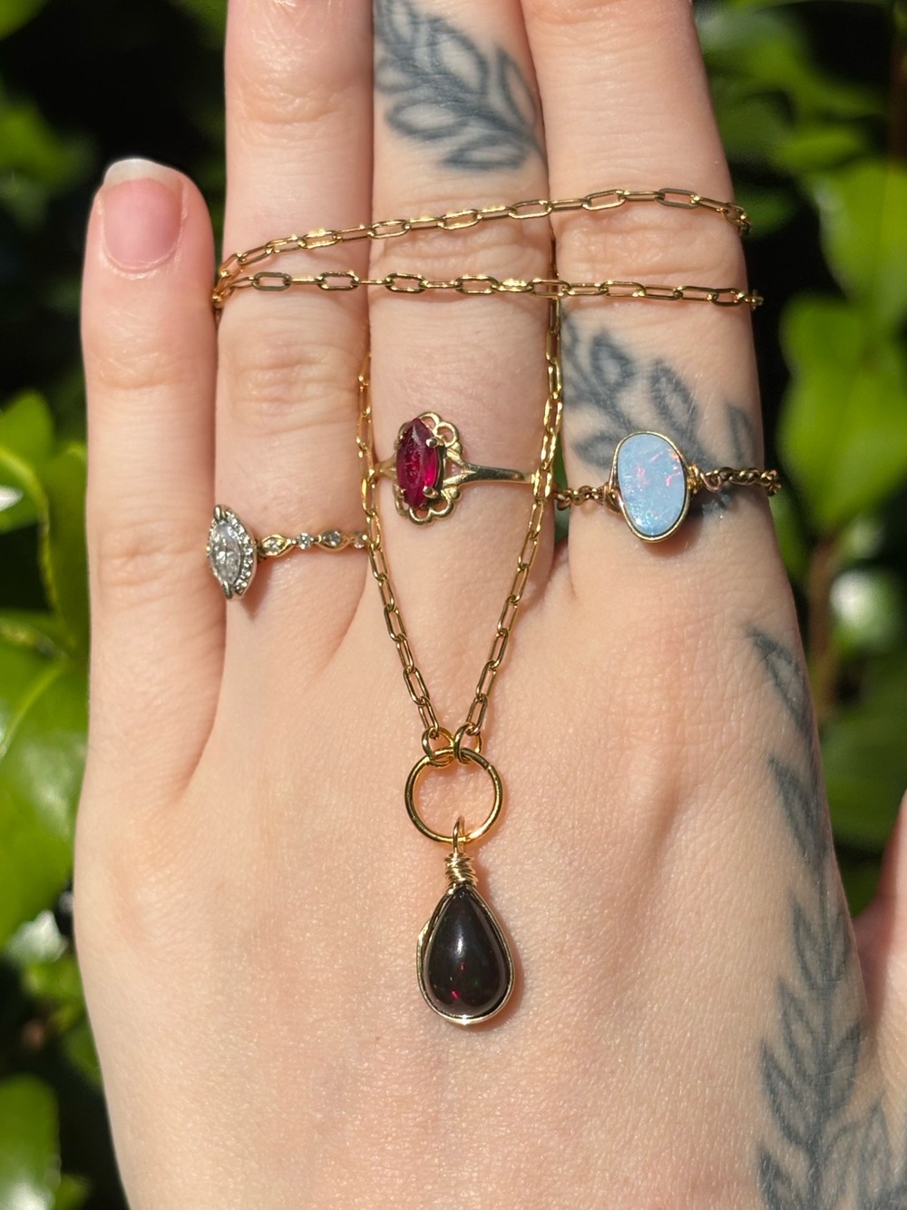 Black opal charm necklace